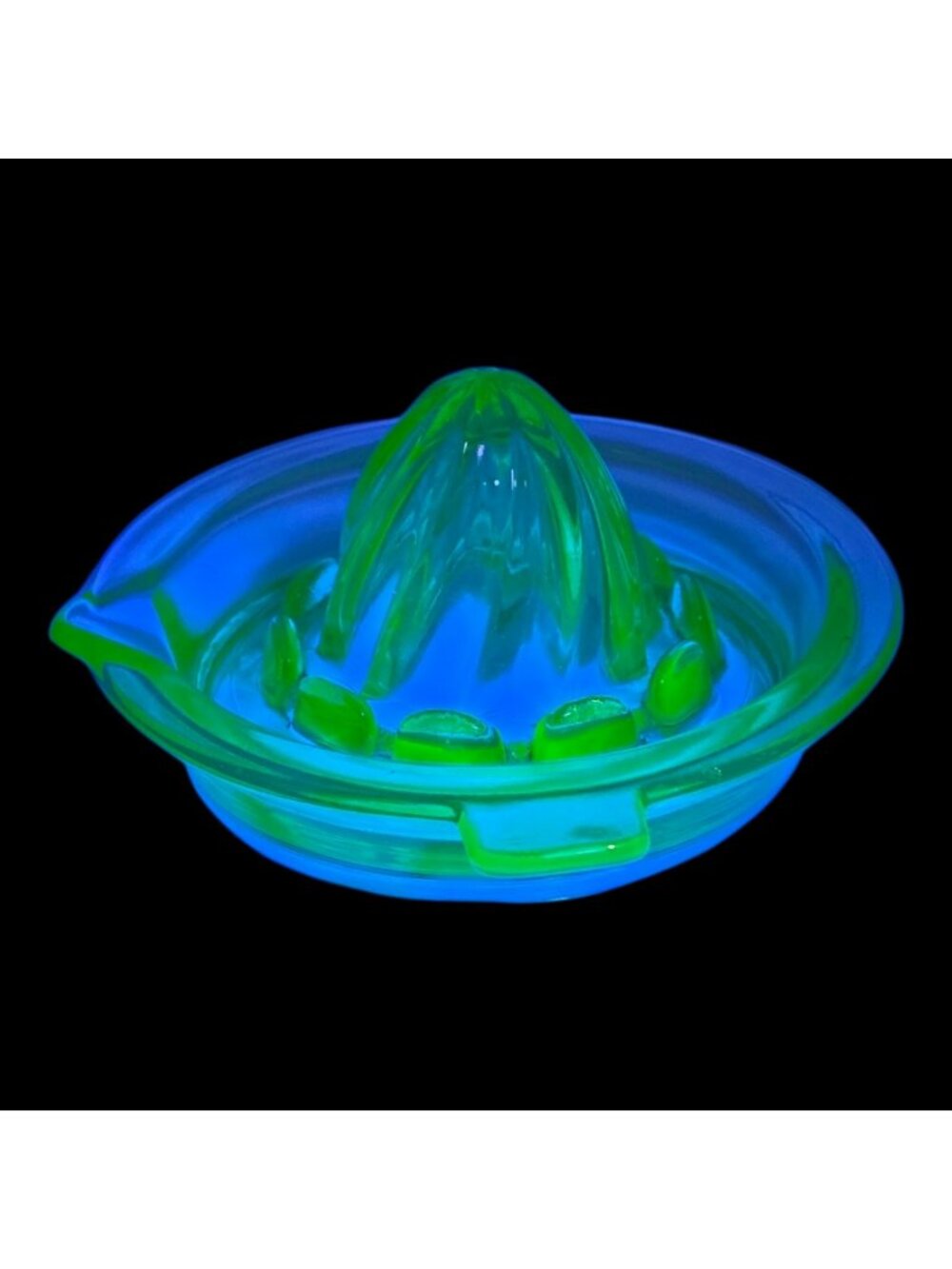 Vintage Uranium Glass Citrus Juicer Green Depression Era Glows Under UV Light